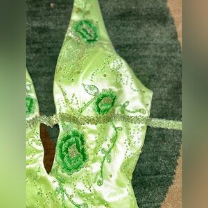 green long dress- sparkly- embroidered